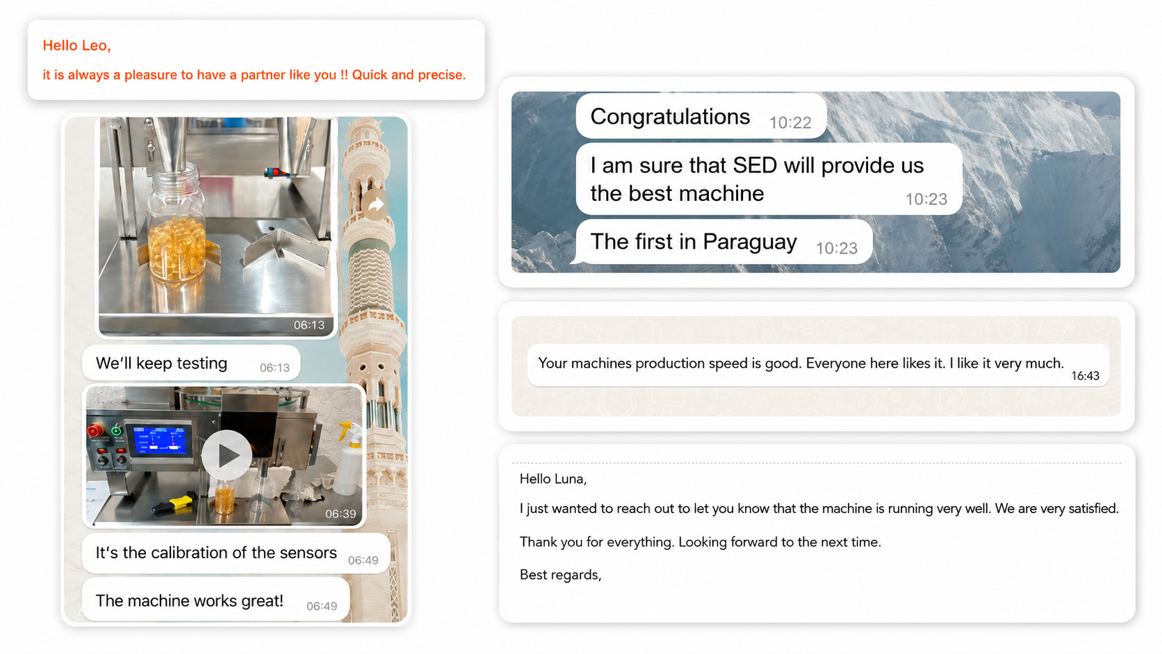 Global customer feedback about SED Pharma equipment testing, performance and support